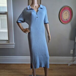 Anthropologie Saturday Sunday Sweater Dress Blue Knit Polo Preppy Size L